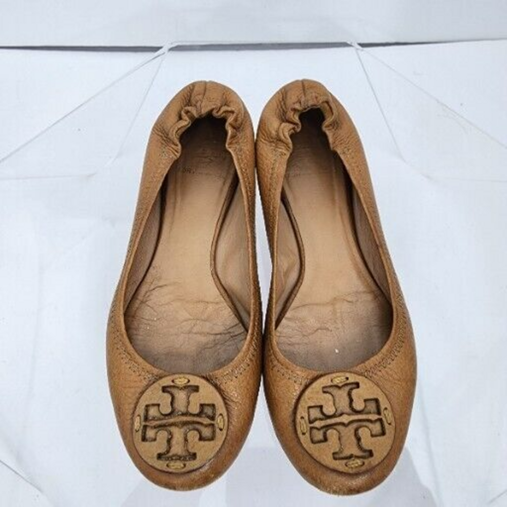 Tory Burch Minnie Travel Leather Ballet Flats 8 M Used/Worn Brown Logo